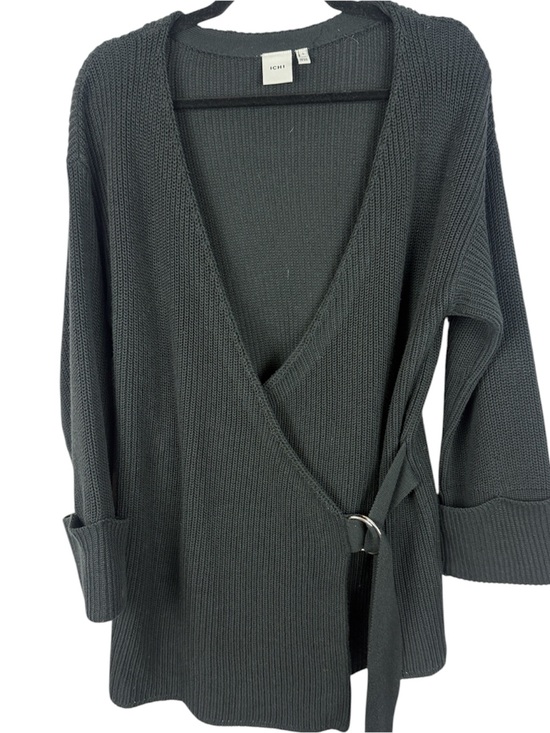 ICHI Sweaters - ICHI Ihbasil Cotton Blend Charcoal Grey Knit Wrap Cardigan Sweater Size L